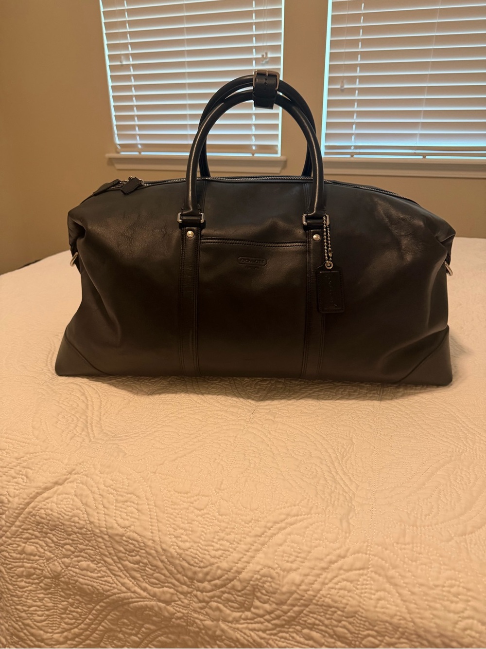 Coach Black Leather Duffel with Top Handles